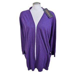 Bellina Extra Fine Merino Cashmere Longline Cardigan Purple Womens Plus XXL Lux